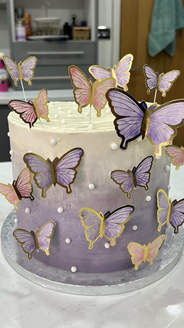 Purple butterfly birthday cake